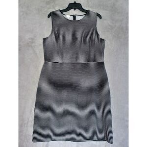 Talbots Dress 16P Black White Striped Preppy Office Knee Length Stretch Classic